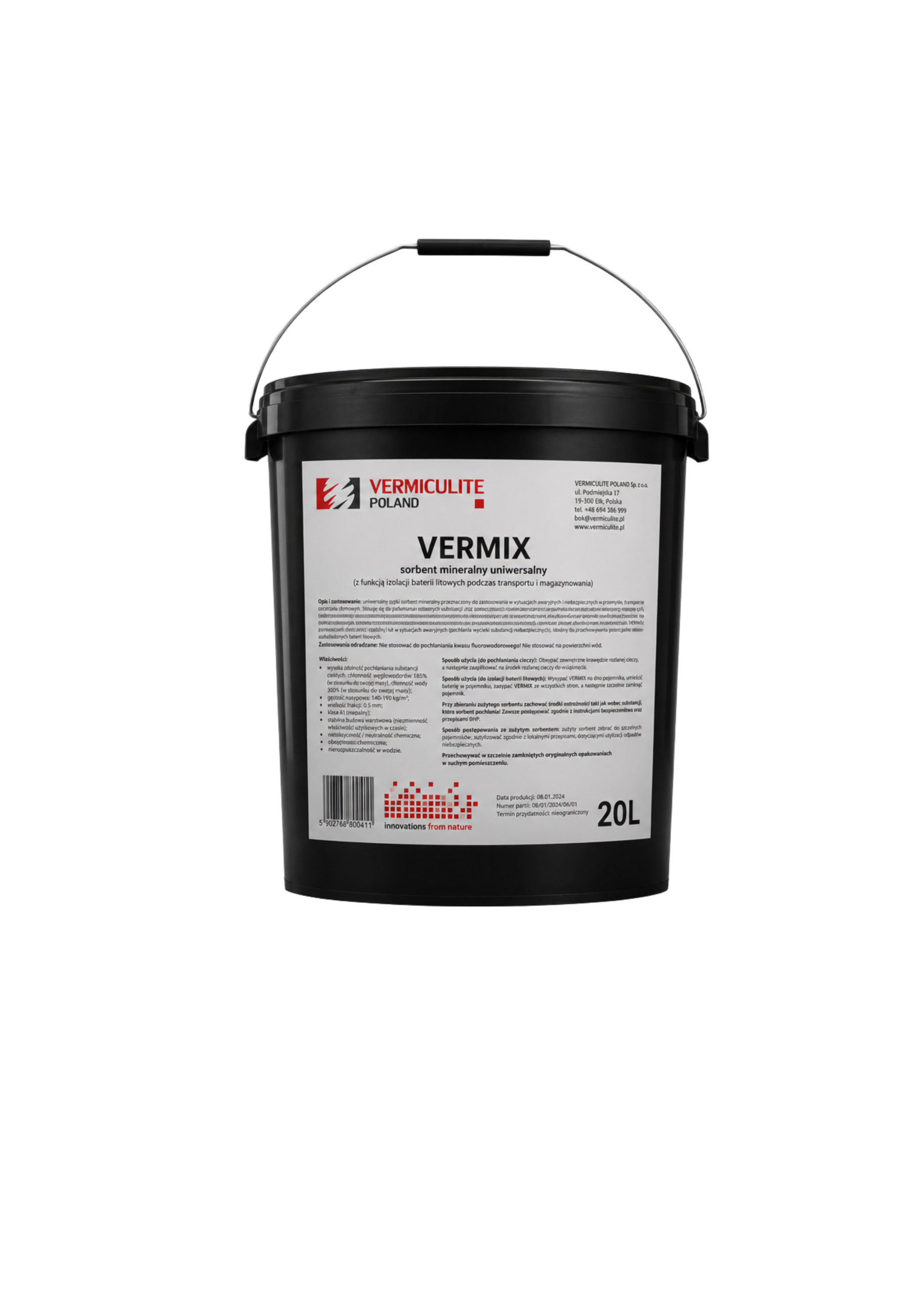 Sorbent VERMIX™ (z funkcją izolacji baterii Li-Ion) wiadro